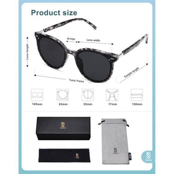 ⚡SOJOS Womens Grey Trendy Classic Round Retro Vintage Large Frame Sunglasses - Picture 5 of 5